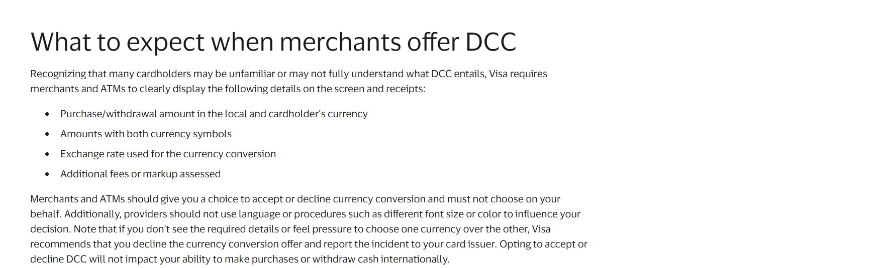 Visa guidance on dynamic currency conversion and your right to decline it