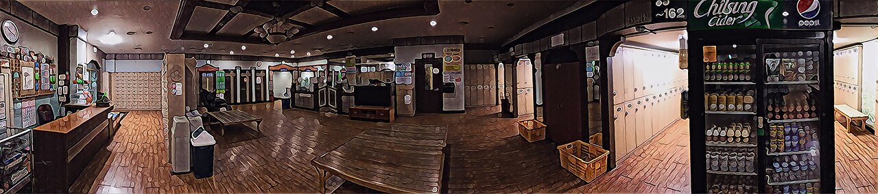 首爾汗蒸幕的地暖休息大廳，男女共用、需穿館方衣服