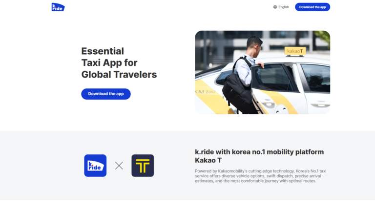 k.ride, the Kakao Mobility taxi app for travellers, an easier alternative to the Kakao T taxi app