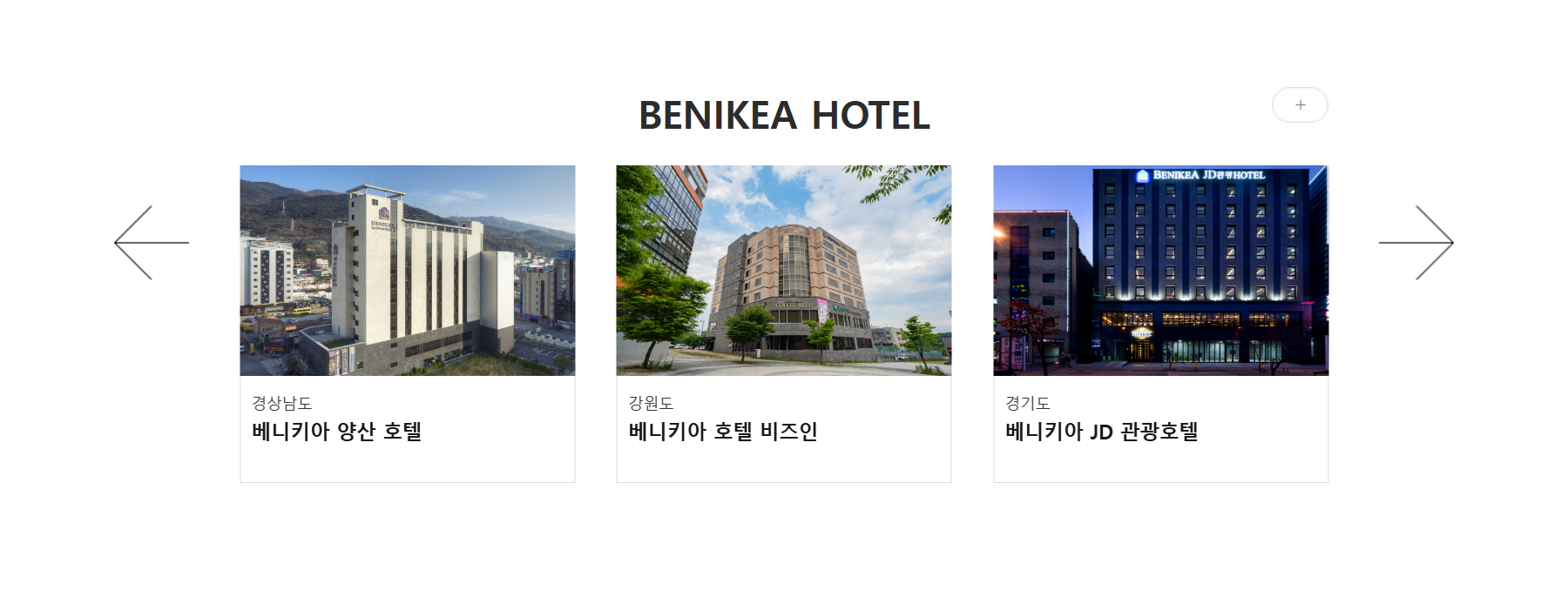 Benikea official booking site listing the KTO business hotel chain properties
