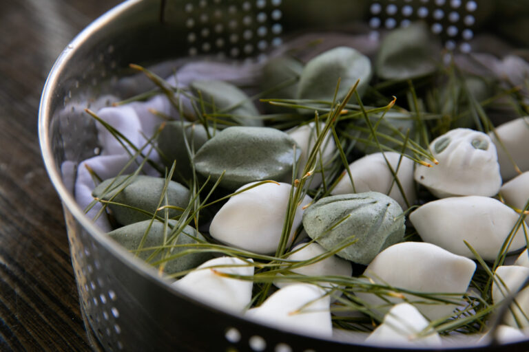 Songpyeon rice cakes steamed with pine needles for Chuseok and Seollal