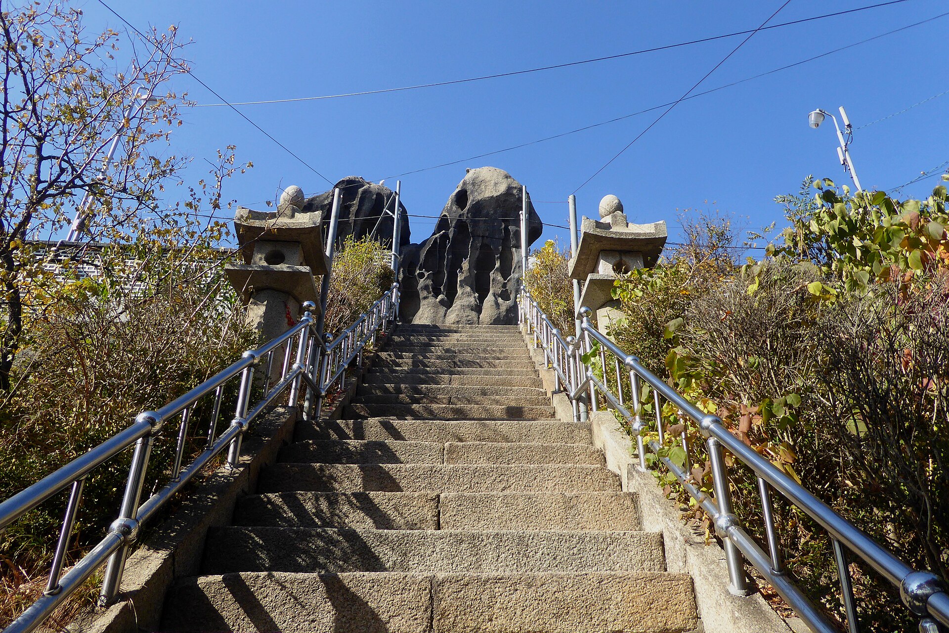 Stone staircase leading to Seonbawi Rock on Inwangsan in central Seoul