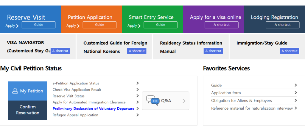 HiKorea English portal home page with the Reserve Visit button used to book an immigration office appointment