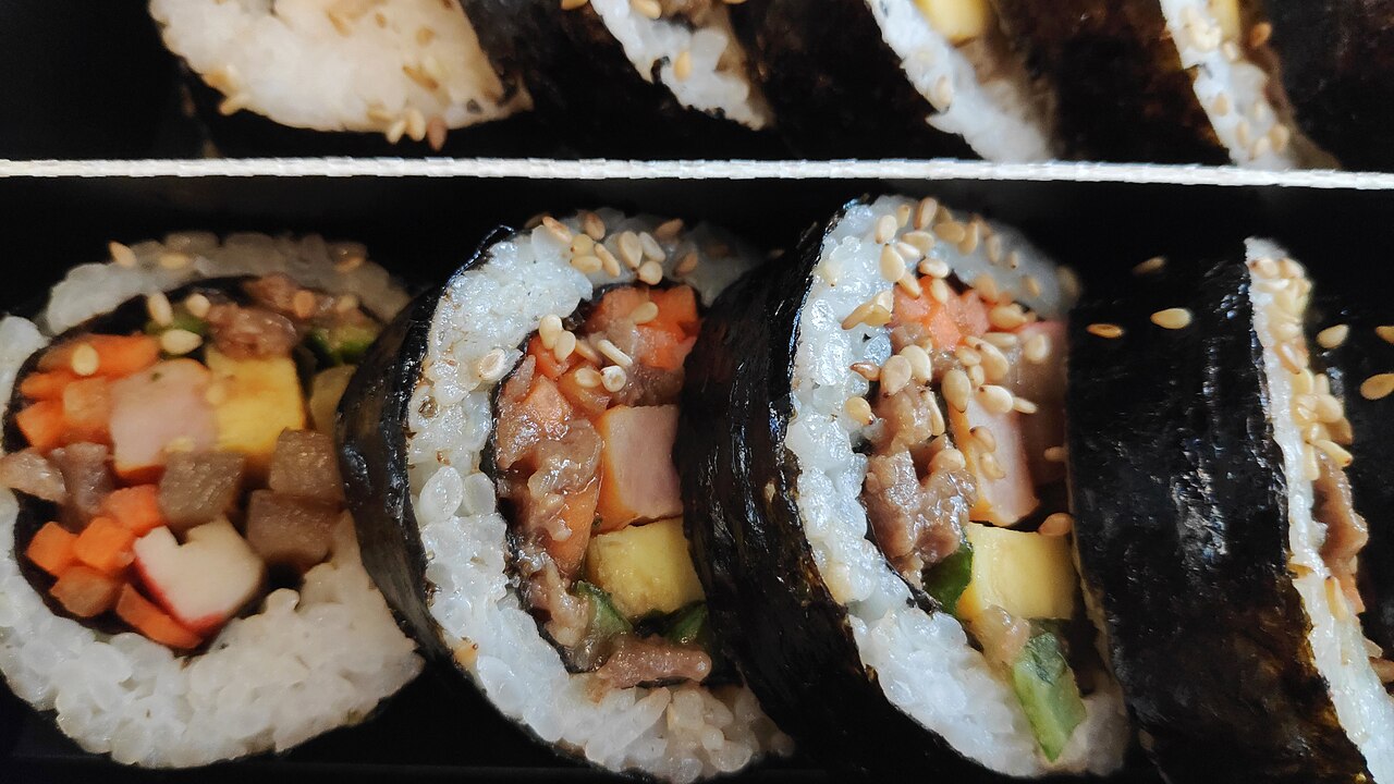 Kimbap lunch box eaten on an express train, a common travel snack in Korea