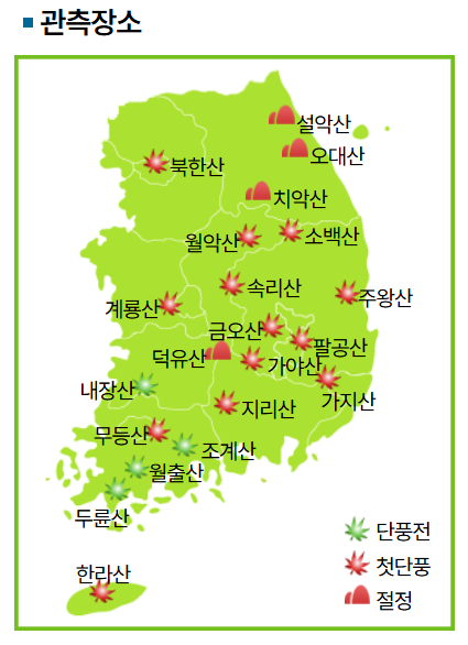 Korea autumn foliage status map from the Korea Meteorological Administration on 22 October 2026