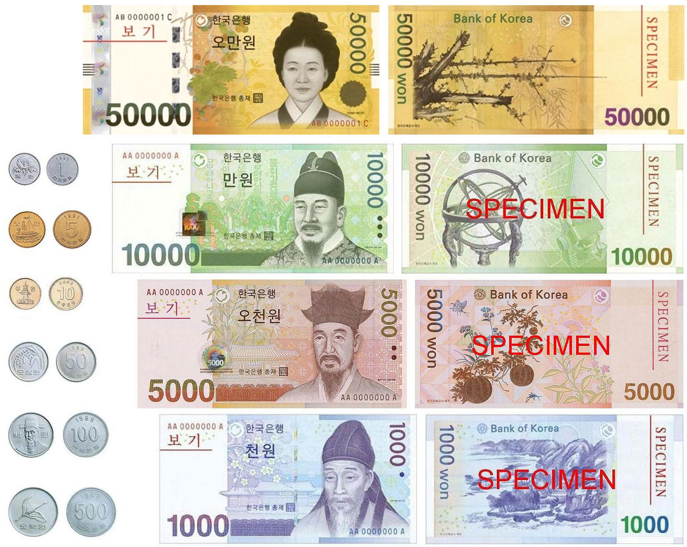 Korea trip cost: South Korean won banknotes and coins