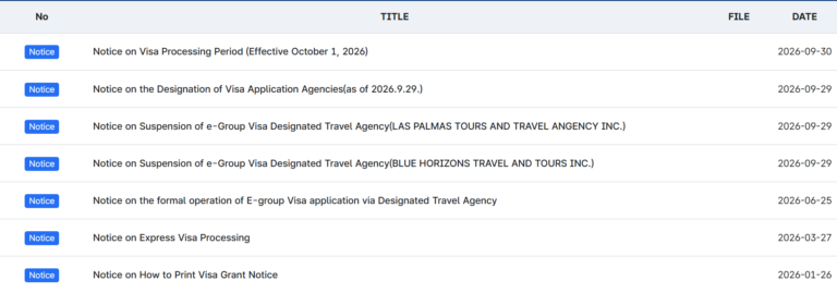 Korea visa for Filipinos: Embassy of Korea in the Philippines visa announcement list