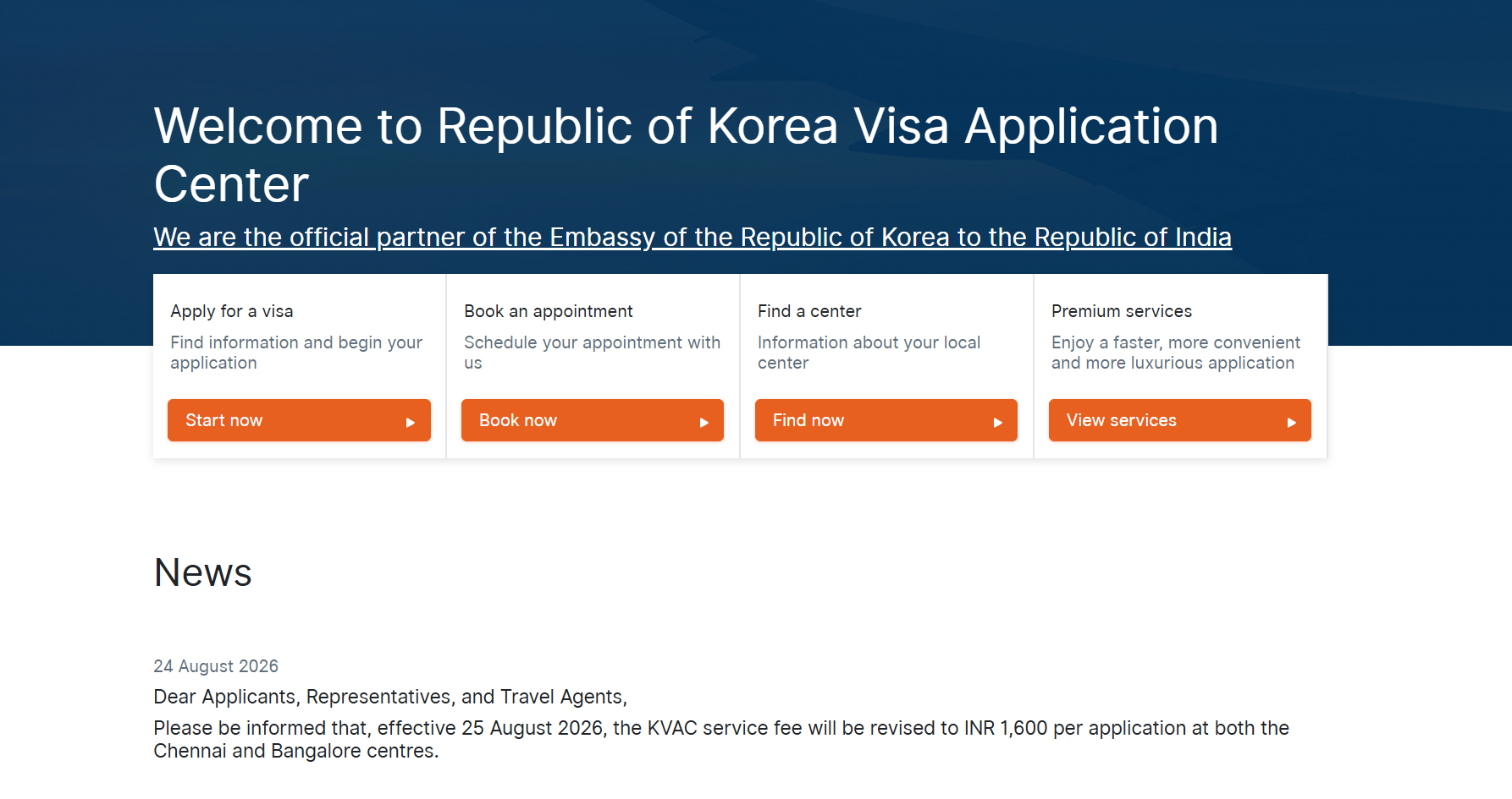 Korea visa for Indians: VFS Korea Visa Application Centre Chennai and Bangalore fee notice