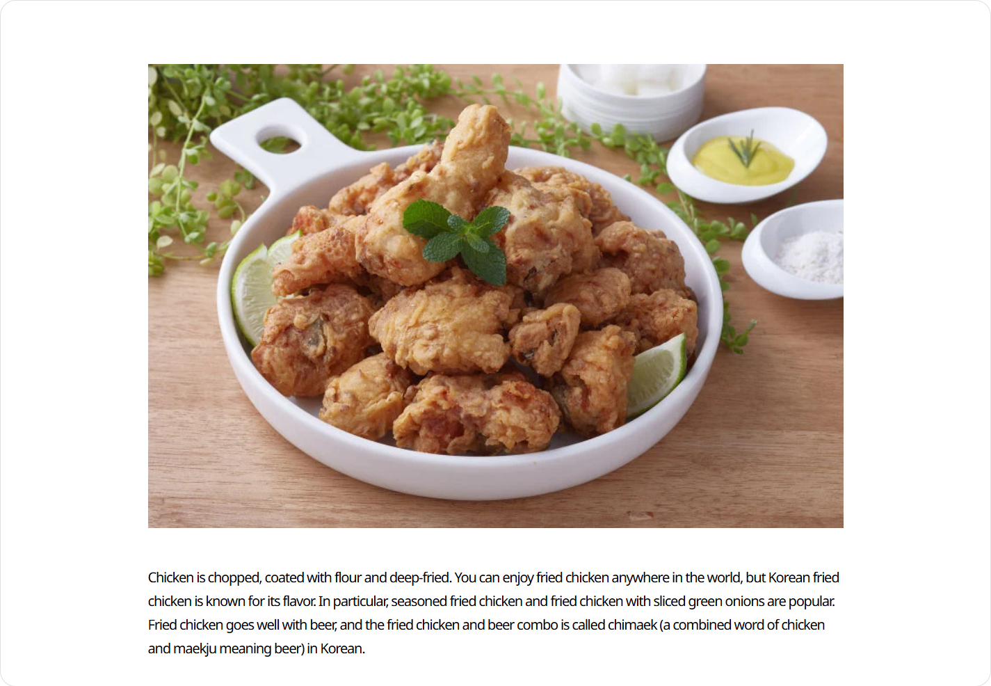 Korea Tourism Organization fried chicken page defining chimaek, the Korean fried chicken seoul and beer combination