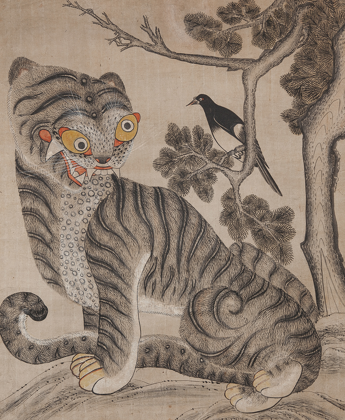 Hojakdo folk painting of a tiger and a magpie, the motif behind the National Museum of Korea magpie tiger badge