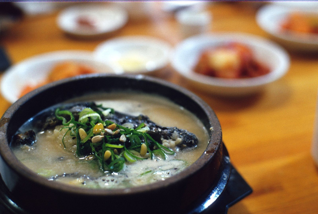 Ogolgyetang, a samgyetang variety made with black-skinned silkie chicken