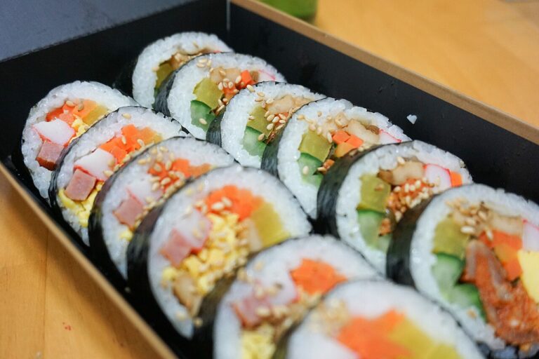 Vegan Korean food: plain vegetable gimbap rolls
