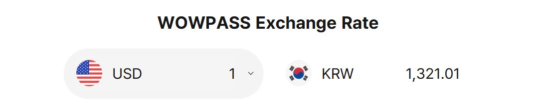 WOWPASS exchange rate on wowpass.io, USD to KRW