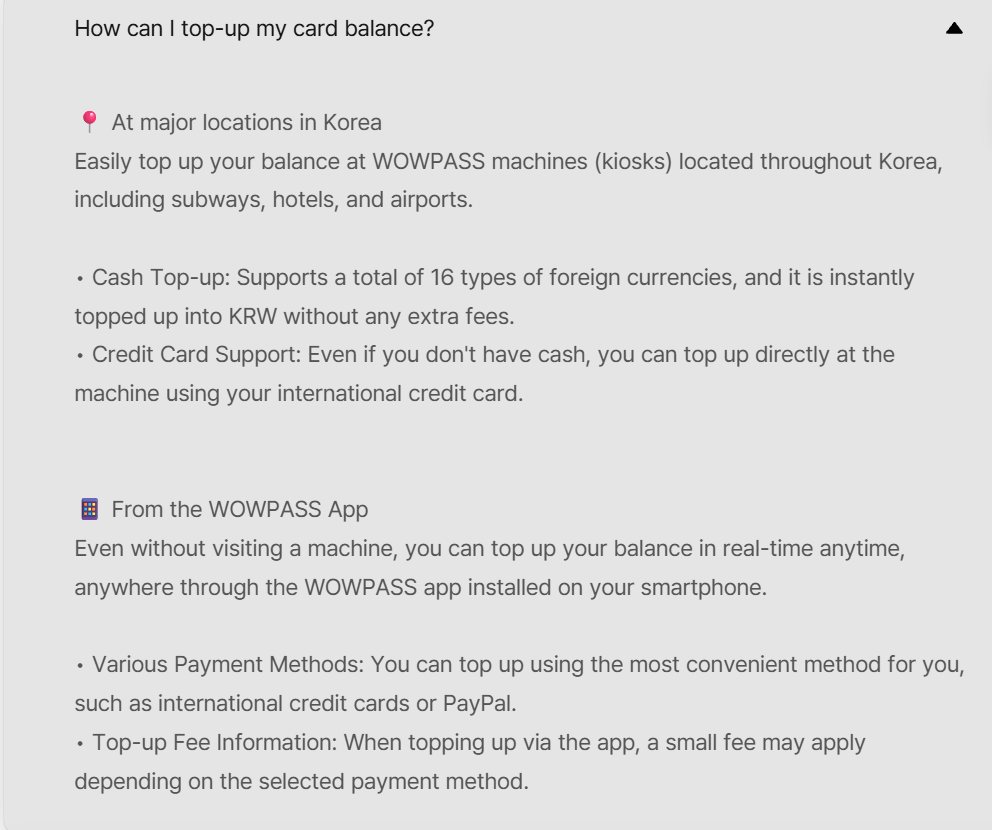 WOWPASS top-up options: cash at machines, cards and PayPal in the app