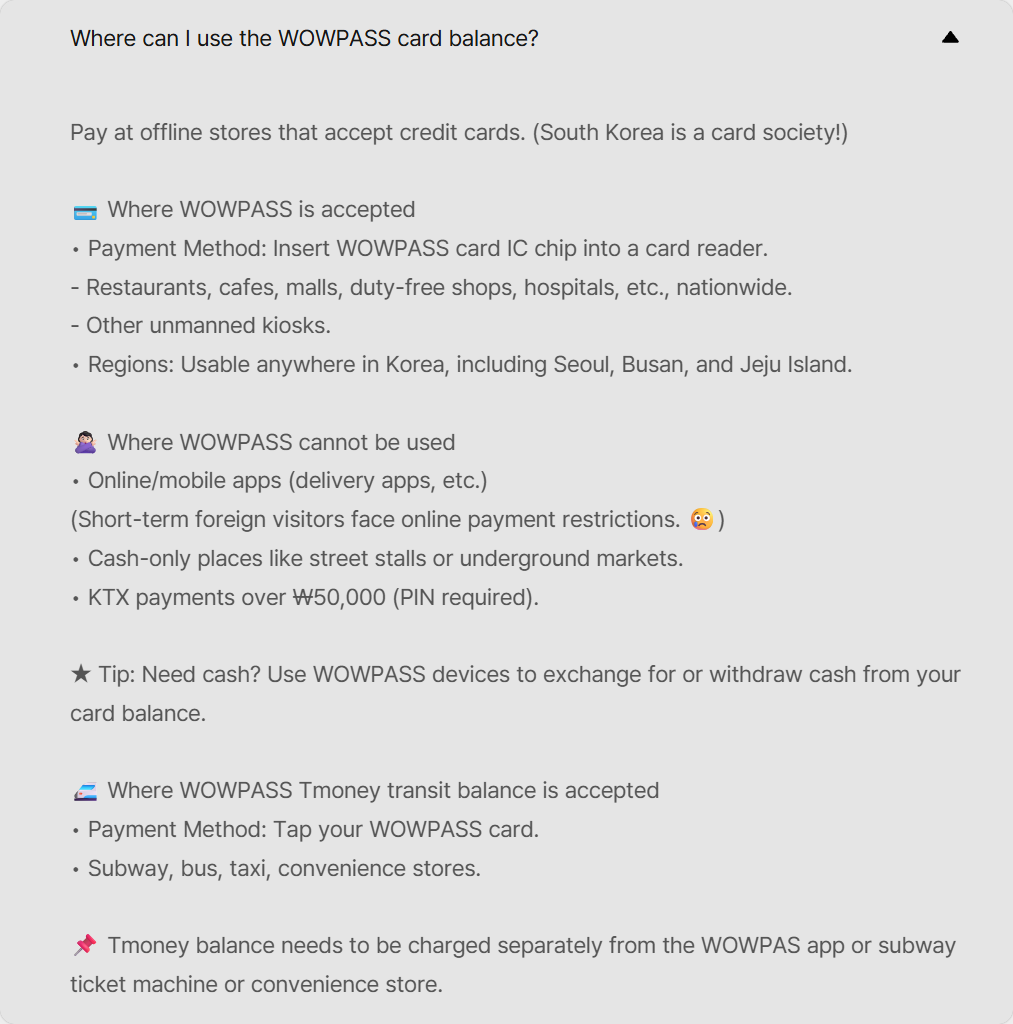 Where WOWPASS is accepted and where it cannot be used